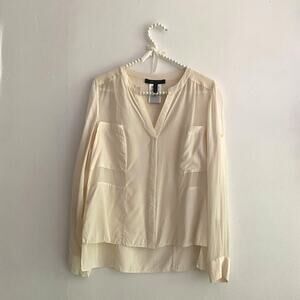 BCBGMaxazria 100% Silk Ivory Blouse Womens Small Long Sleeve Boho Minimalist